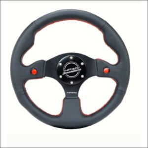 NRG Round Steering Wheel Dual Button Red Stitching