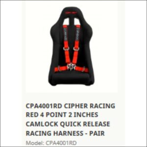CPA4001BL CIPHER RACING BLUE 4 POINT 2 INCHES CAMLOCK QUICK RELEASE RACING HARNESS - PAIR - interior